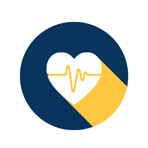 White heart with yellow heartbeat line projected onto navy blue background.