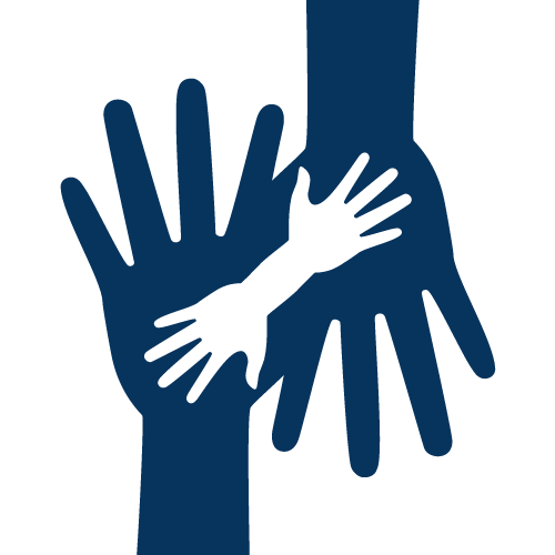 Four hands connected and reaching out to be a part of a community.