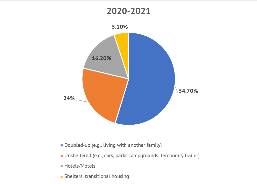 A graph of the different methods students identified as McKinney-Vento for 2020-2021
